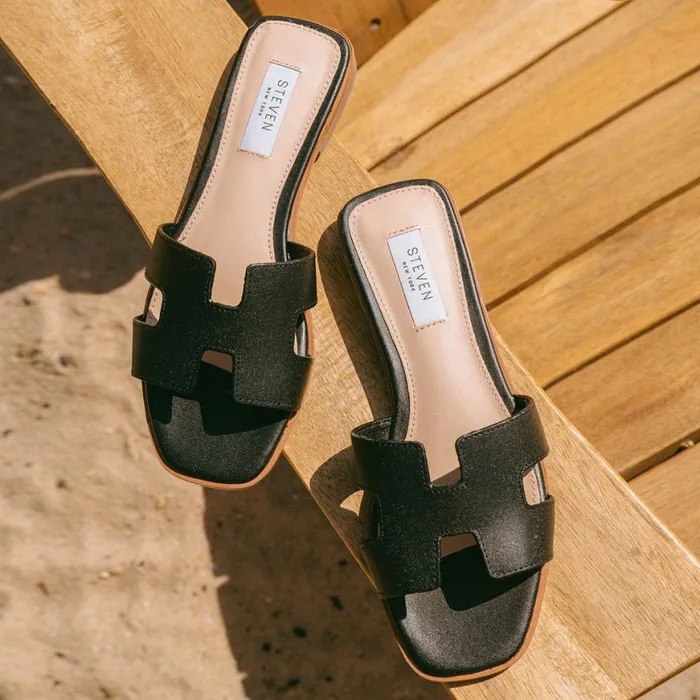 Steve Madden Hadyn Black Leather Womens Sandals