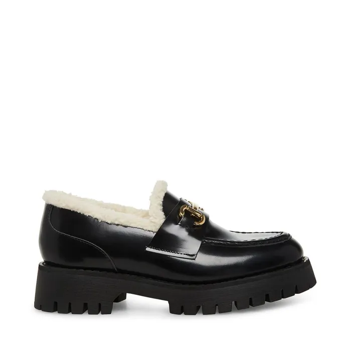 Steve Madden LandoF Black Leather Womens Loafers and Flats