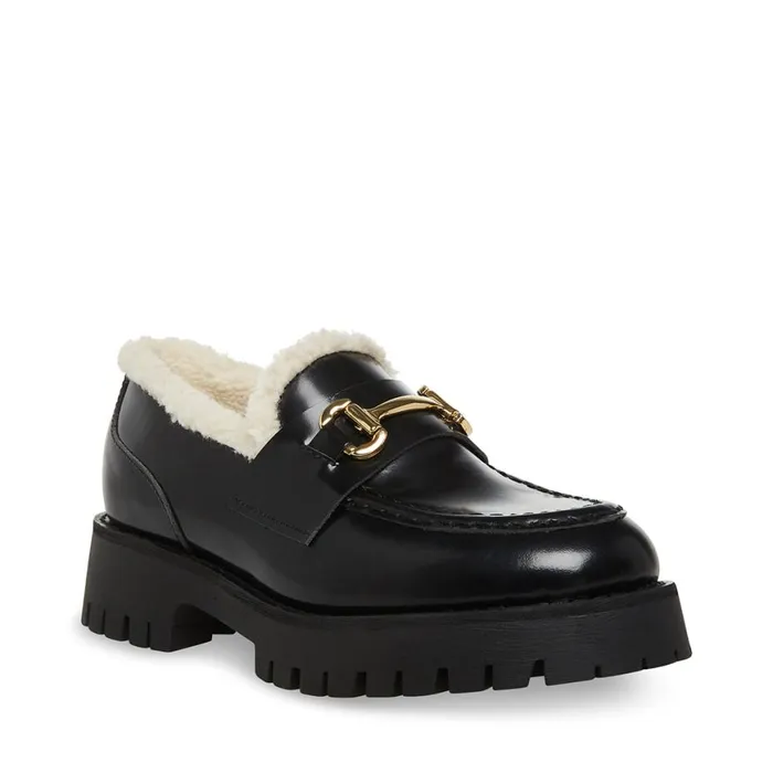 Steve Madden LandoF Black Leather Womens Loafers and Flats