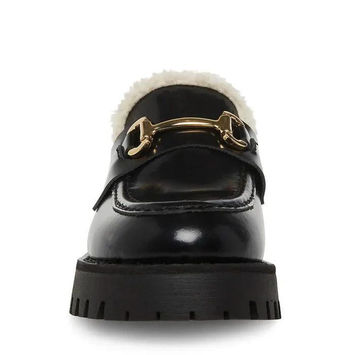 Steve Madden LandoF Black Leather Womens Loafers and Flats