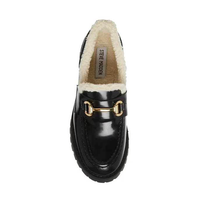 Steve Madden LandoF Black Leather Womens Loafers and Flats