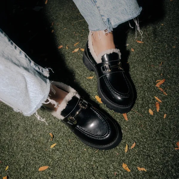 Steve Madden LandoF Black Leather Womens Loafers and Flats