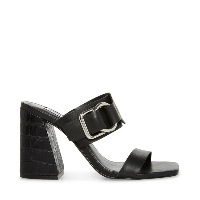 Steve Madden Leda Black Leather Womens Heels