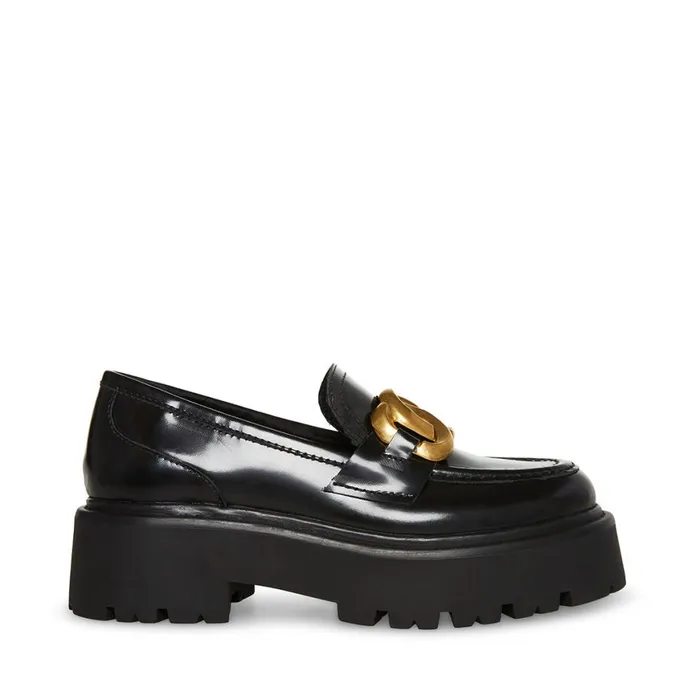 Steve Madden Rover Black Leather Womens Loafers and Flats