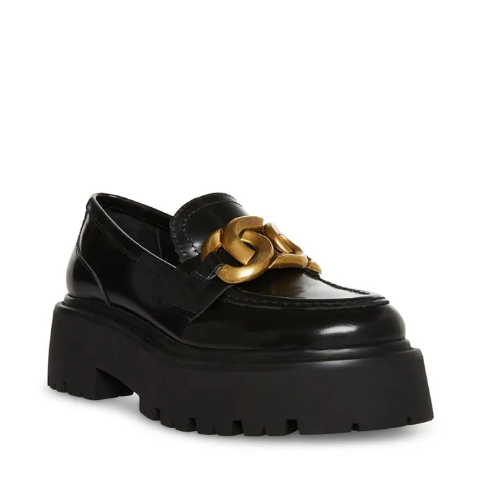 Steve Madden Rover Black Leather Womens Loafers and Flats