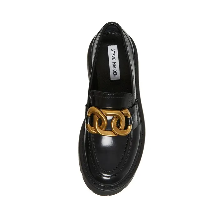 Steve Madden Rover Black Leather Womens Loafers and Flats