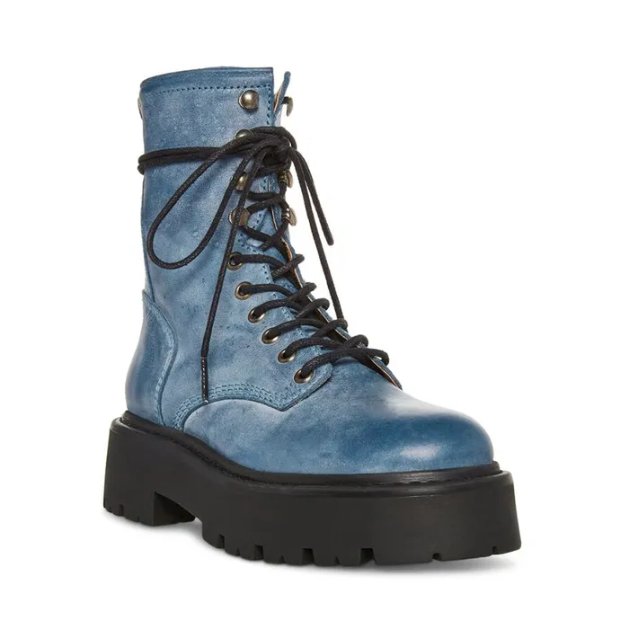 Steve Madden Rowen Blue Leather Womens Boots and Booties