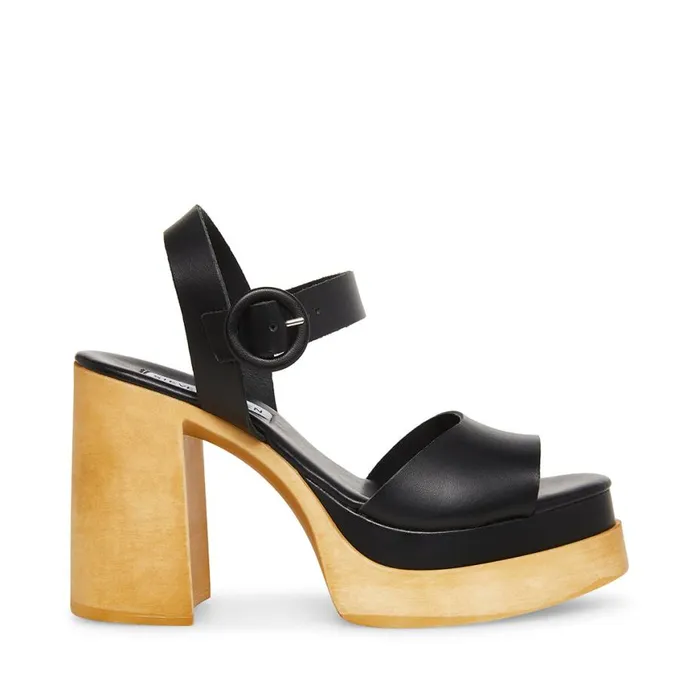 Steve Madden Ruth Black Leather Womens Sandals