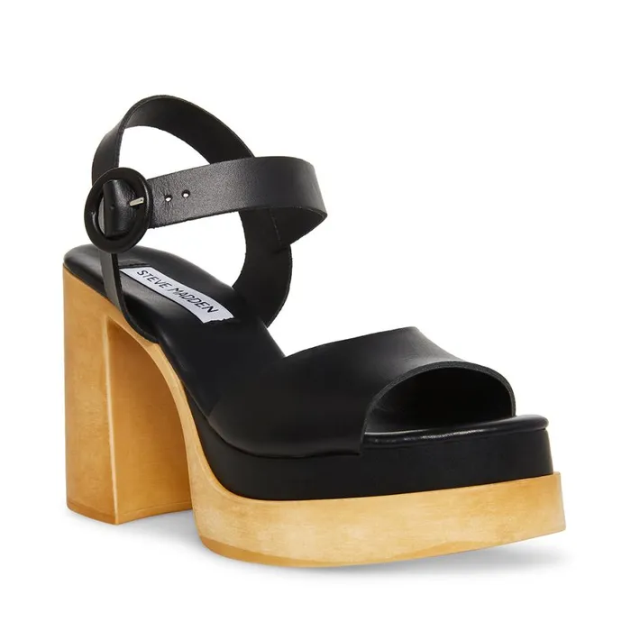 Steve Madden Ruth Black Leather Womens Sandals