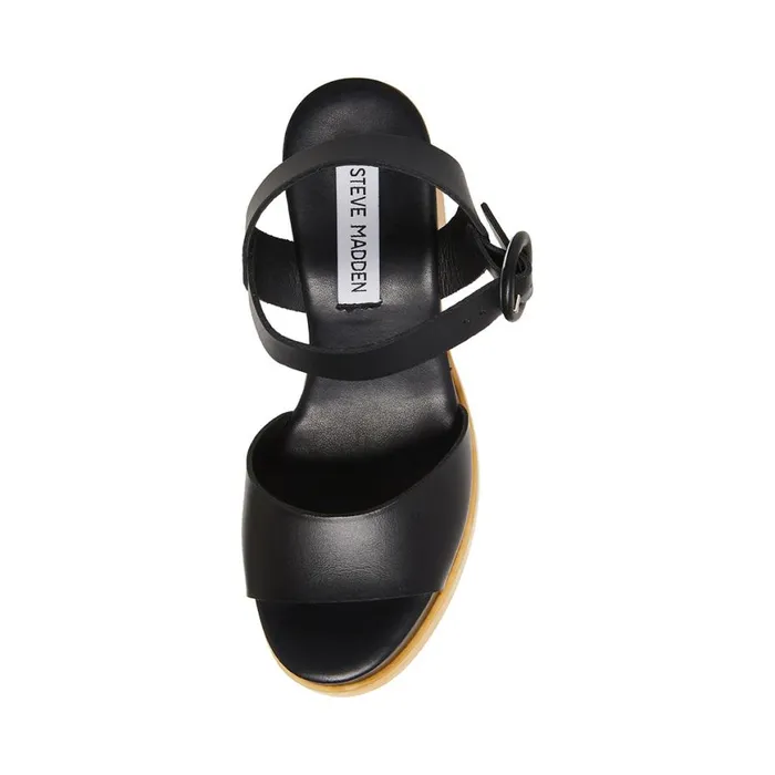 Steve Madden Ruth Black Leather Womens Sandals