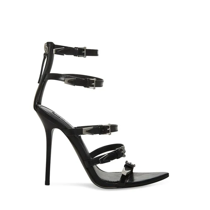 Steve Madden Simone Black Leather Womens Heels
