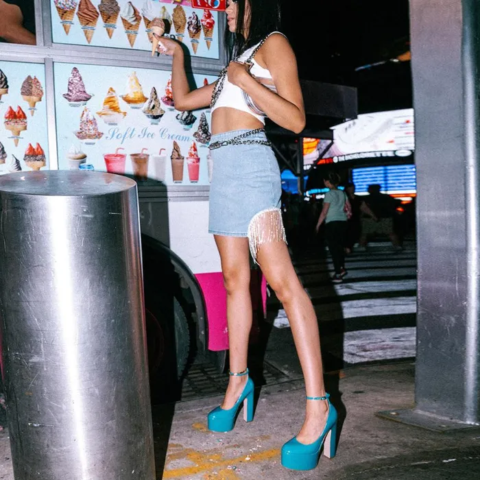 Steve Madden Skyrise Teal Patent Womens Heels