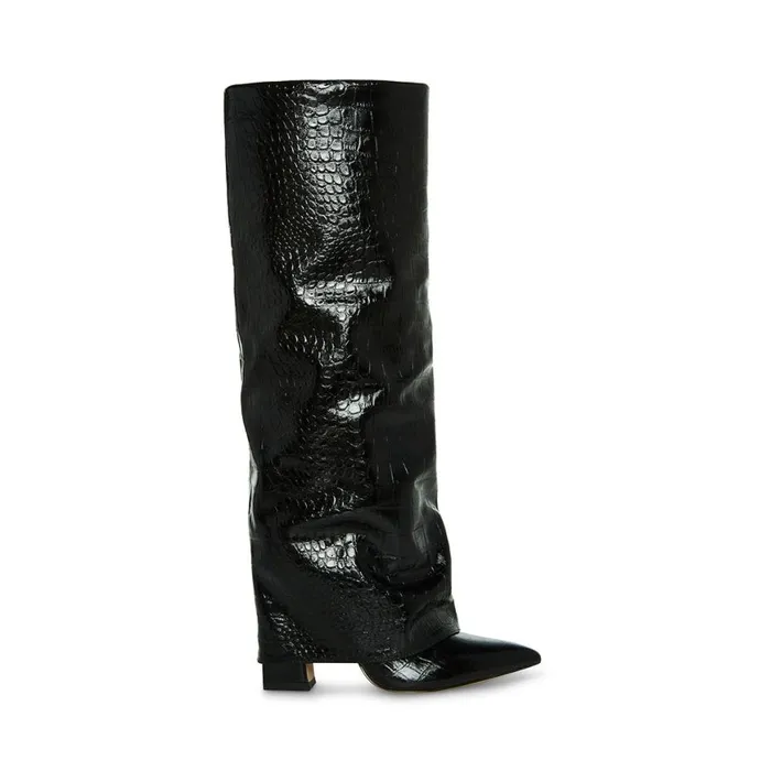 Steve Madden Stuntin Black Crocodile Womens Boots and Booties