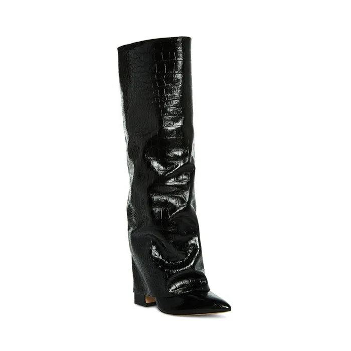 Steve Madden Stuntin Black Crocodile Womens Boots and Booties