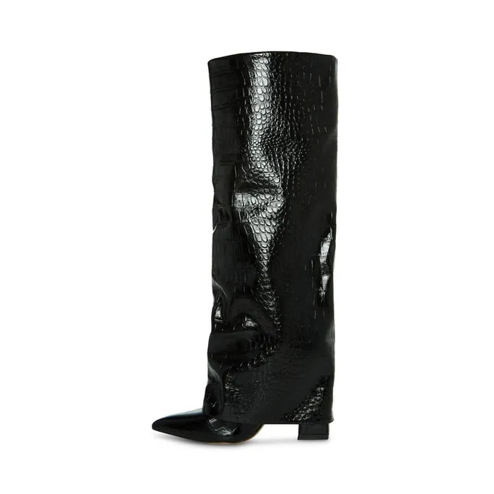 Steve Madden Stuntin Black Crocodile Womens Boots and Booties