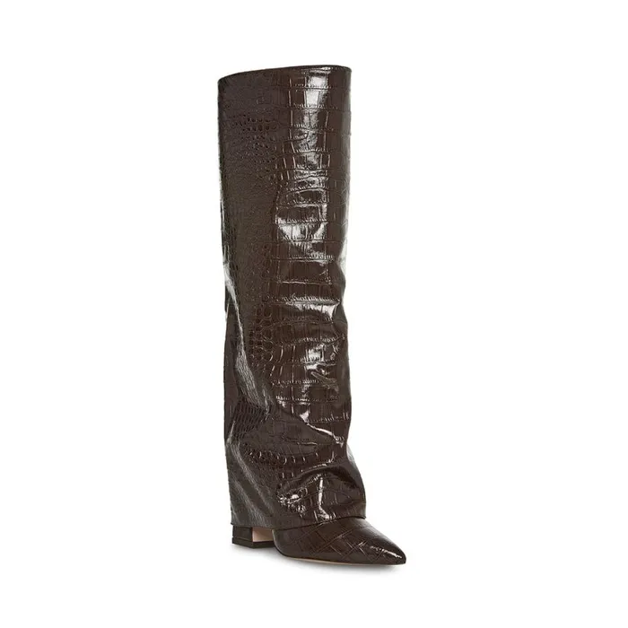 Steve Madden Stuntin Brown Crocodile Womens Boots and Booties
