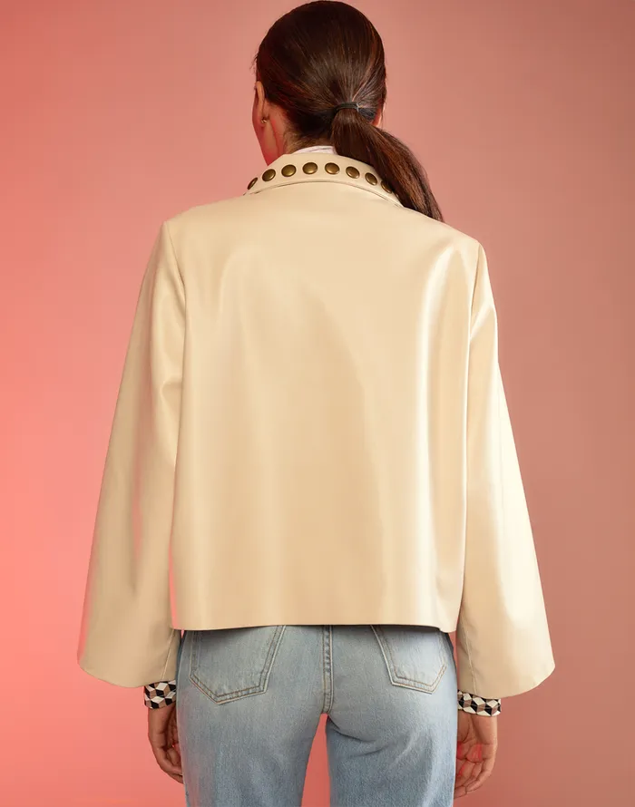 Studded Vegan Leather Jacket 8211 Cream Women Cynthia Rowley Jackets and Coats