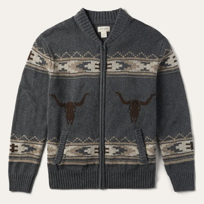 Sweaters and Hoodies Men Stetson Longhorn Cardigan Grey