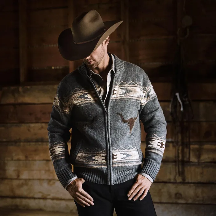 Sweaters and Hoodies Men Stetson Longhorn Cardigan Grey