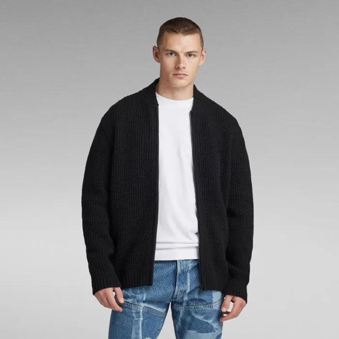 Sweaters Men GStar RAW Chunky Zip Cardigan Knit Dark Black