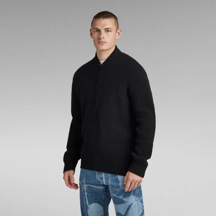 Sweaters Men GStar RAW Chunky Zip Cardigan Knit Dark Black