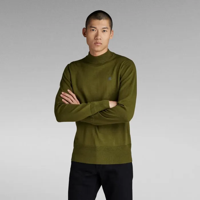 Sweaters Men GStar RAW Premium Core Mock Knit Dark Olive
