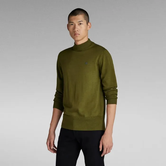 Sweaters Men GStar RAW Premium Core Mock Knit Dark Olive