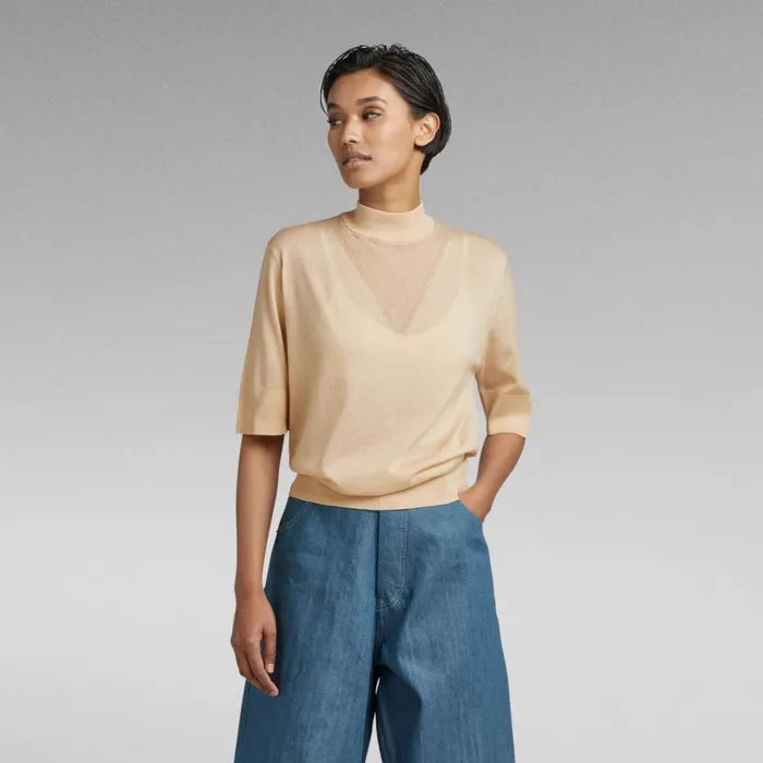 Sweaters Women GStar RAW Core Mock Neck Knitted Top Ivory Cream