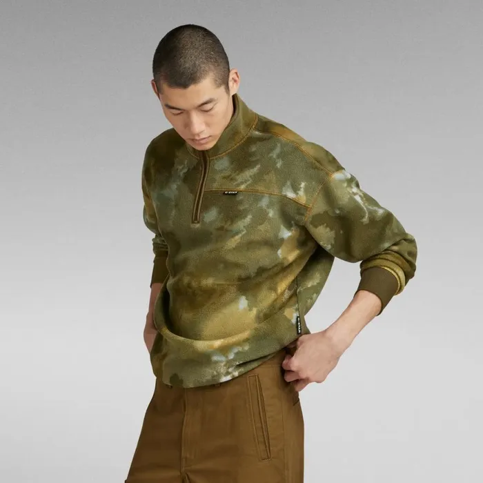 Sweatshirts and Hoodies Men GStar RAW Fleece Half Zip Loose Sweater Tobacco Blurry Camo
