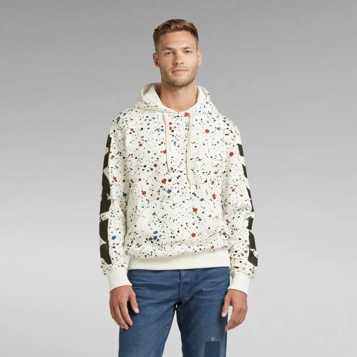 Sweatshirts and Hoodies Men GStar RAW Splatter Sleeve Graphic Hoodie Milk Splatter Multi Spots Sweatshirts and Hoodies Men GStar RAW Splatter Sleeve Graphic Hoodie Milk Splatter Multi Spots