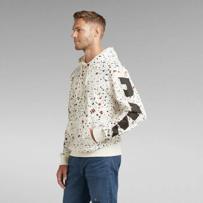 Sweatshirts and Hoodies Men GStar RAW Splatter Sleeve Graphic Hoodie Milk Splatter Multi Spots
