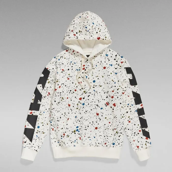 Sweatshirts and Hoodies Men GStar RAW Splatter Sleeve Graphic Hoodie Milk Splatter Multi Spots
