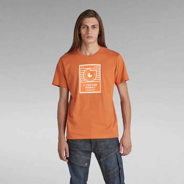 TShirts and Polos Men GStar RAW Boxed High Density Graphic TShirt Burned Orange TShirts and Polos Men GStar RAW Boxed High Density Graphic TShirt Burned Orange