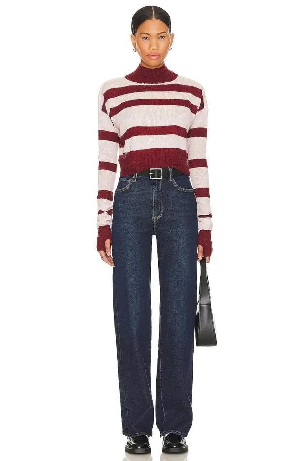 Tandice Striped Sweater Blush and Burgundy Women Lovers and Friends Sweaters and Knits