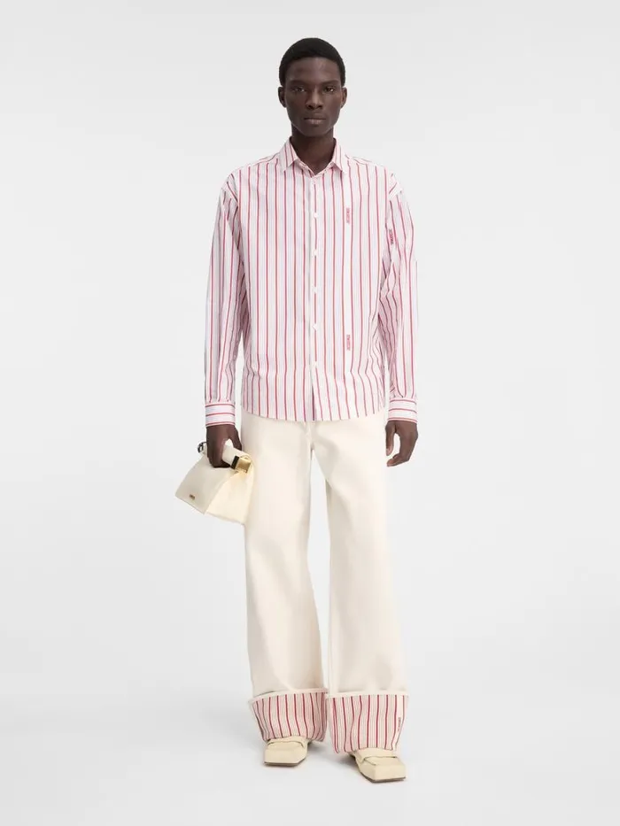 The Simon Shirt Jacquard Business Logo Stripes Red White Men JACQUEMUS Shirts The Simon Shirt Jacquard Business Logo Stripes Red White Men JACQUEMUS Shirts