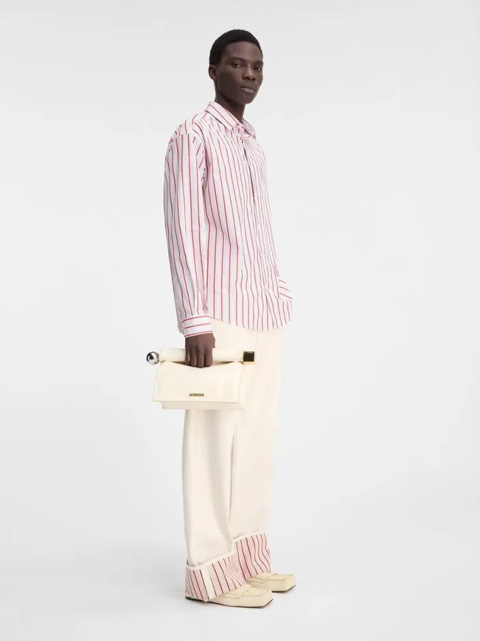 The Simon Shirt Jacquard Business Logo Stripes Red White Men JACQUEMUS Shirts The Simon Shirt Jacquard Business Logo Stripes Red White Men JACQUEMUS Shirts