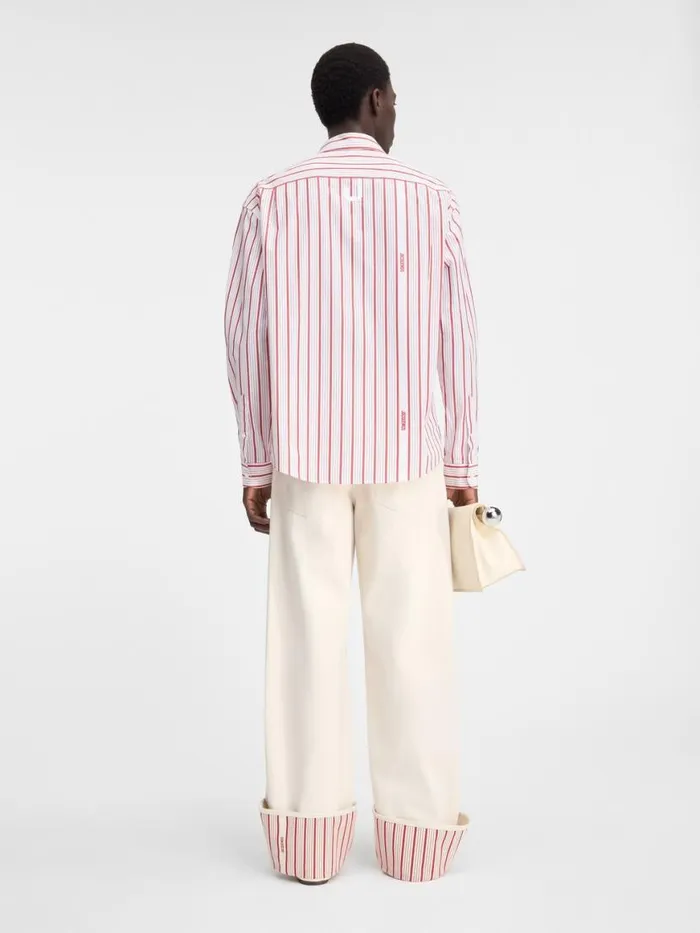 The Simon Shirt Jacquard Business Logo Stripes Red White Men JACQUEMUS Shirts The Simon Shirt Jacquard Business Logo Stripes Red White Men JACQUEMUS Shirts