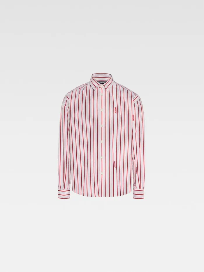 The Simon Shirt Jacquard Business Logo Stripes Red White Men JACQUEMUS Shirts The Simon Shirt Jacquard Business Logo Stripes Red White Men JACQUEMUS Shirts
