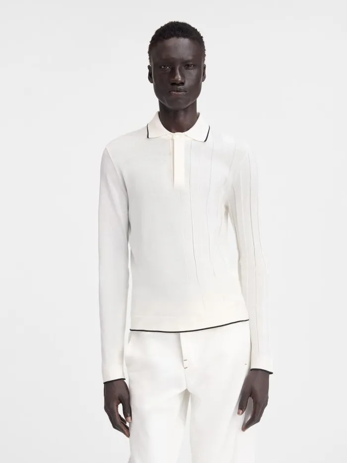 The Tricot Longsleeve Polo Shirt Offwhite Men JACQUEMUS Knits The Tricot Longsleeve Polo Shirt Offwhite Men JACQUEMUS Knits