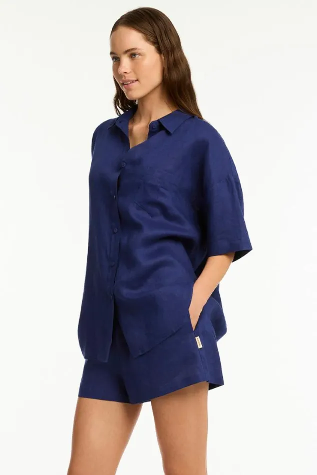 Tidal Linen Boxer Short Tidal Linen French Navy Women Sea Level Linen Tidal Linen Boxer Short Tidal Linen French Navy Women Sea Level Linen