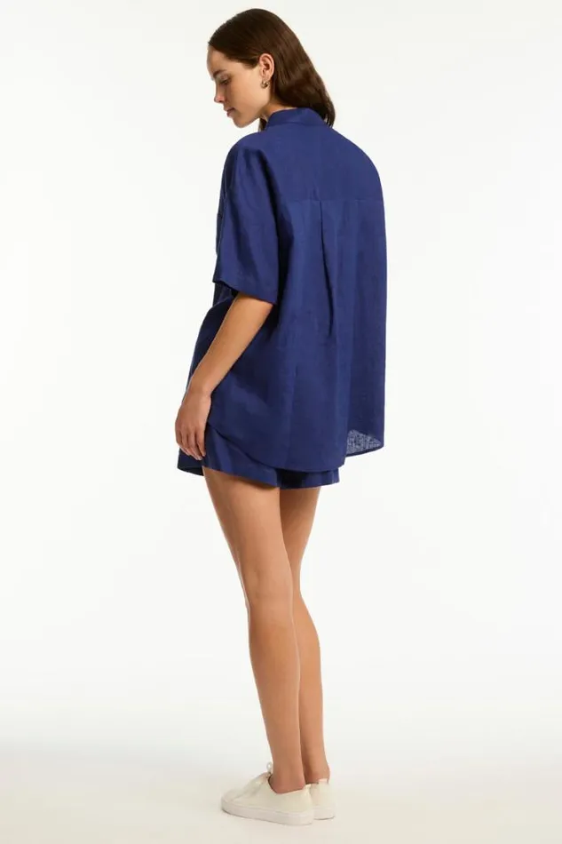 Tidal Linen Boxer Short Tidal Linen French Navy Women Sea Level Linen Tidal Linen Boxer Short Tidal Linen French Navy Women Sea Level Linen