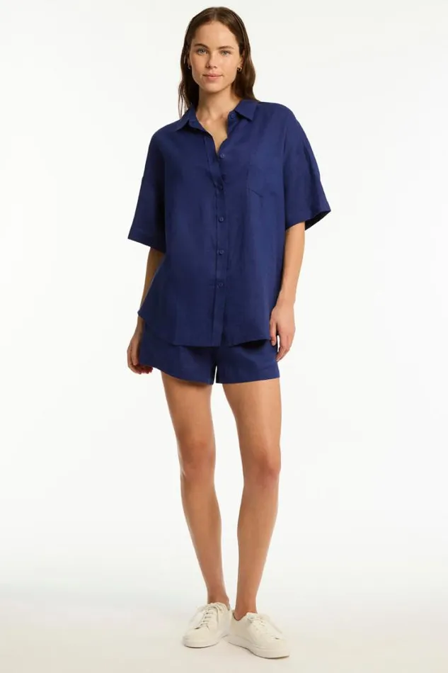 Tidal Linen Boxer Short Tidal Linen French Navy Women Sea Level Linen Tidal Linen Boxer Short Tidal Linen French Navy Women Sea Level Linen