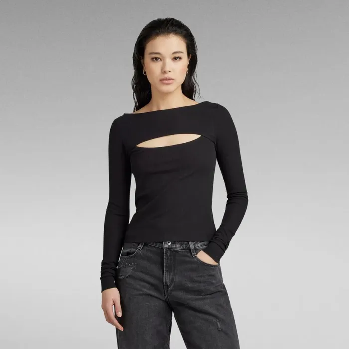 Tops and Tshirts Women GStar RAW CutOut Slim Boat Top Dark Black