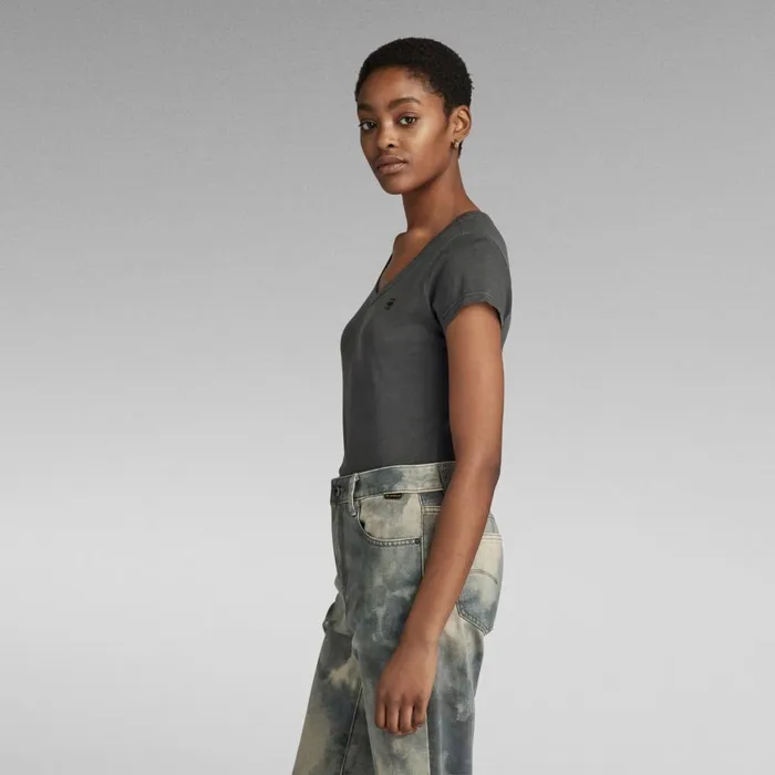 Tops and Tshirts Women GStar RAW Eyben Slim VNeck Top Dark Black Garment Dyed
