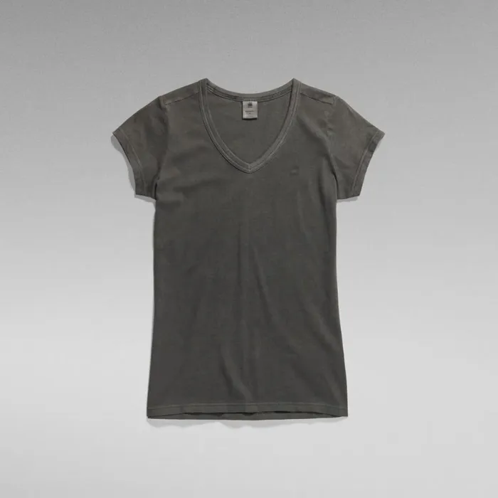 Tops and Tshirts Women GStar RAW Eyben Slim VNeck Top Dark Black Garment Dyed