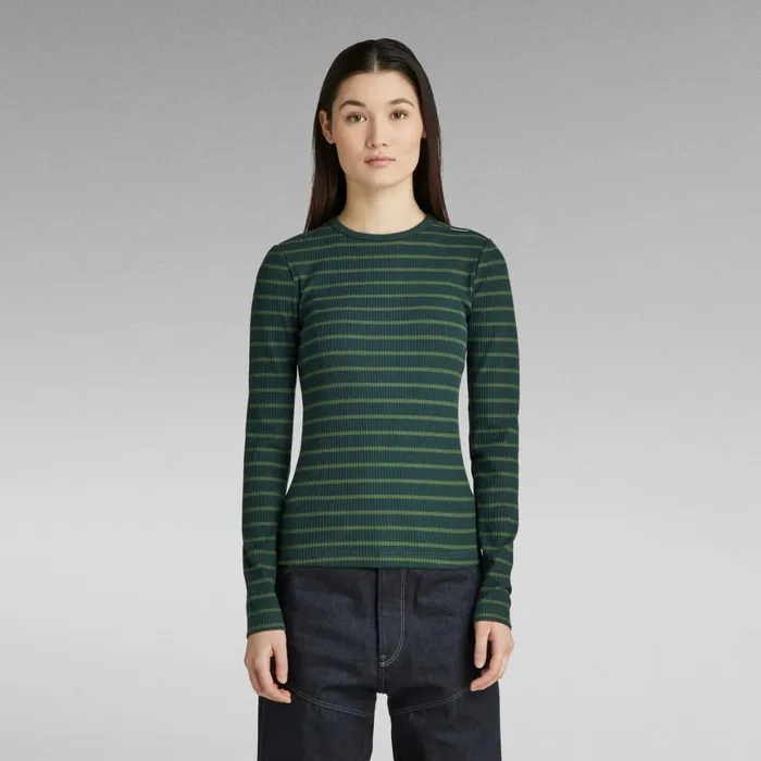Tops and Tshirts Women GStar RAW Slim Rib 20 Stripe Top Dark Nuri Greenlaub Stripe Tops and Tshirts Women GStar RAW Slim Rib 20 Stripe Top Dark Nuri Greenlaub Stripe
