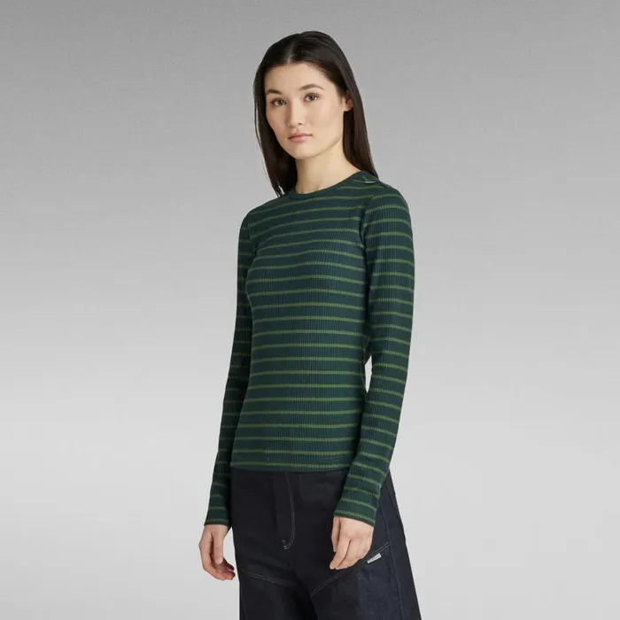 Tops and Tshirts Women GStar RAW Slim Rib 20 Stripe Top Dark Nuri Greenlaub Stripe