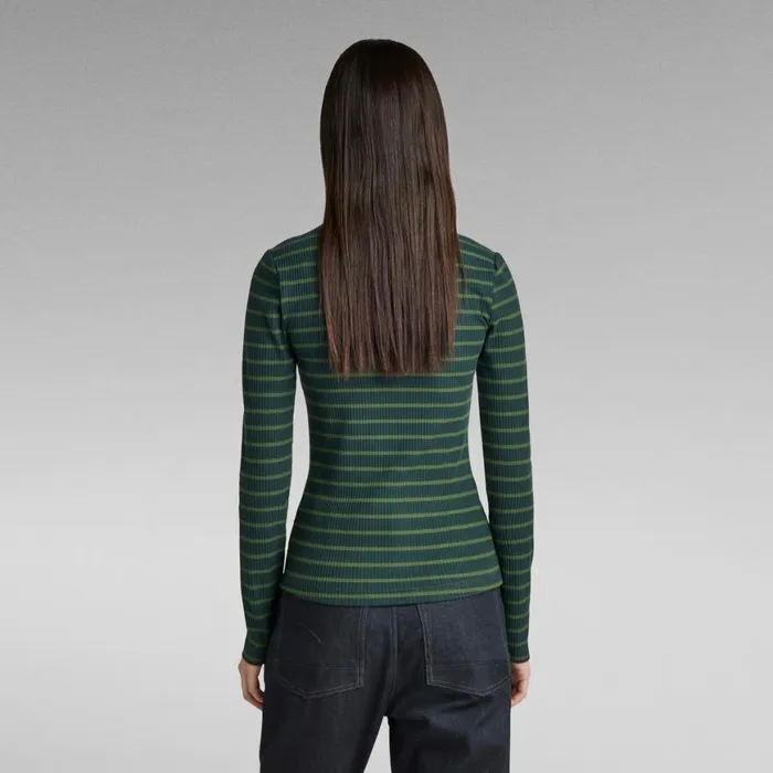 Tops and Tshirts Women GStar RAW Slim Rib 20 Stripe Top Dark Nuri Greenlaub Stripe