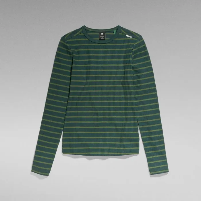 Tops and Tshirts Women GStar RAW Slim Rib 20 Stripe Top Dark Nuri Greenlaub Stripe