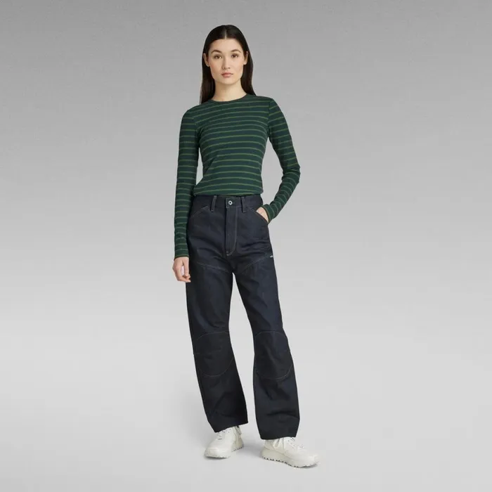 Tops and Tshirts Women GStar RAW Slim Rib 20 Stripe Top Dark Nuri Greenlaub Stripe